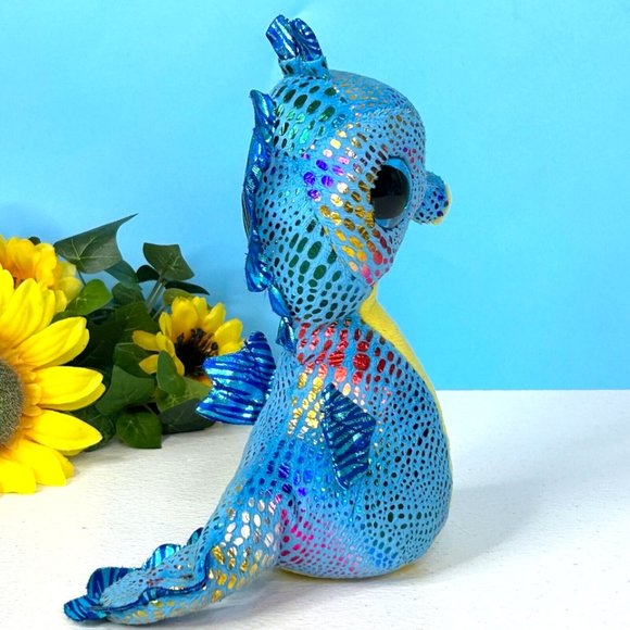 Beautifully Detailed Big Blue Sparkle Eyes Seahorse‎ 7" Plush Stuffed Animal Toy - Picture 3 of 5